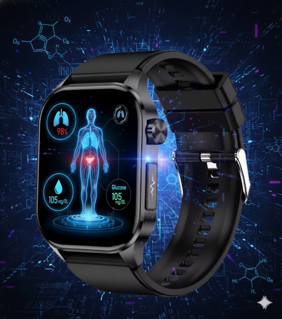 Kit GlucoMax™ – Dispositivo di Monitoraggio Glicemico Non Invasivo + Smartwatch per la Salute Completo